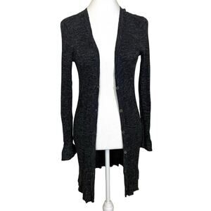 Eileen Fisher Long Ribbed Cardigan Women’s XS Heather Gray Wool Linen Blend EUC